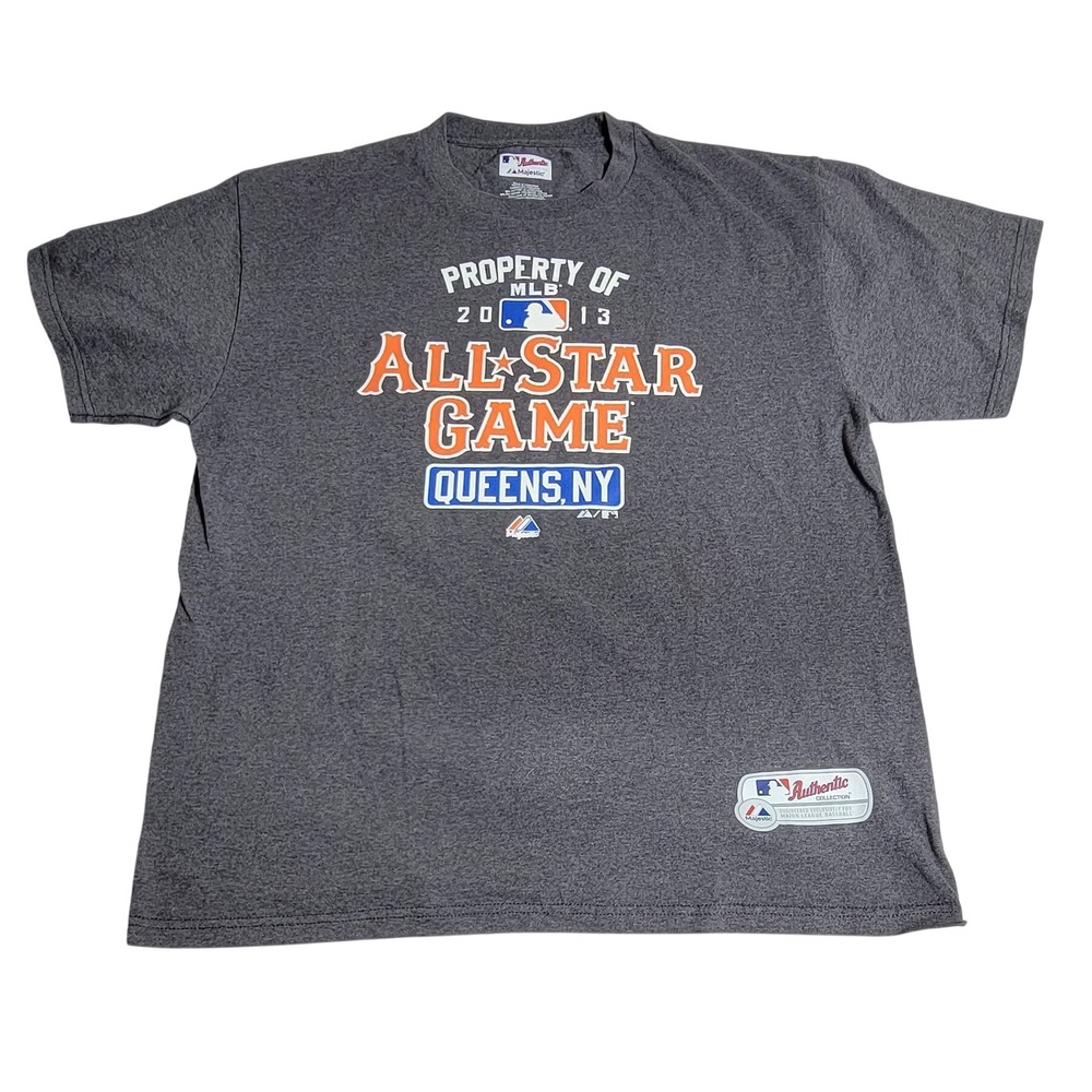 Majestic 2013 MLB All Star Game Queens NY T-Shirt Mens L Charcoal‎ Grey Graphic